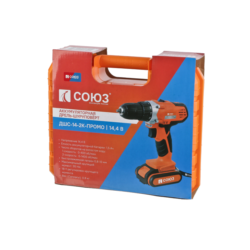 Аккумуляторный шуруповерт СОЮЗ ДШС-14-2К-ПРОМО