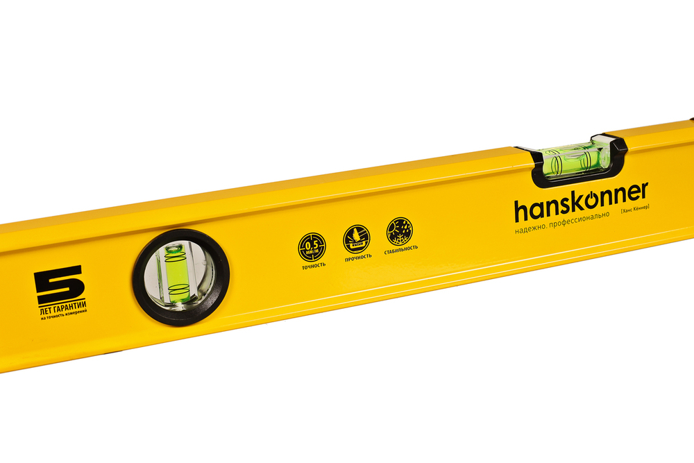 Уровень алюм., 600мм, 2 колбы, фрезерованный, точность 0.5 мм/м, hanskonner