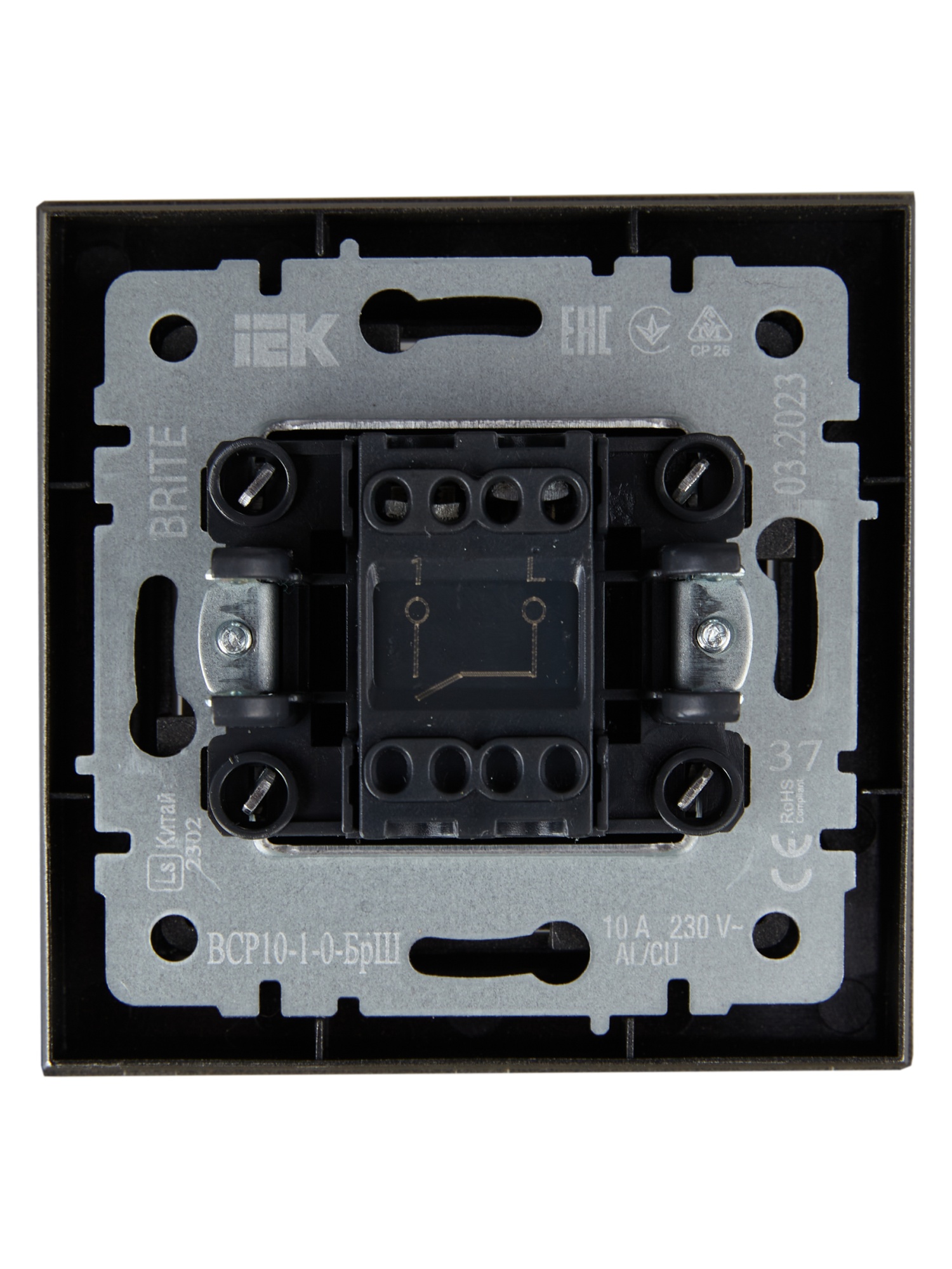 BRITE Выключатель 1-клавишный 10А в сборе ВСР10-1-0-БрШ шампань IEK