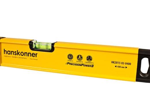 Уровень алюм., 400мм, 2 колбы, фрезерованный, точность 0.5 мм/м, hanskonner