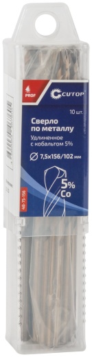Сверло по металлу удлиненное CUTOP Profi с кобальтом 5%, 7,5 х 156 мм (10 шт.)
