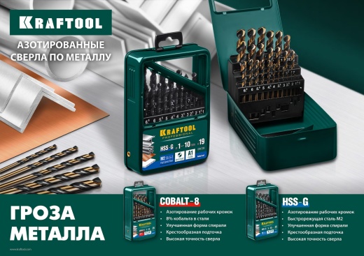 KRAFTOOL COBALT 25шт(1-13мм), Набор сверл по металлу HSS-Co(8%), сталь М42(S2-10-1-8)