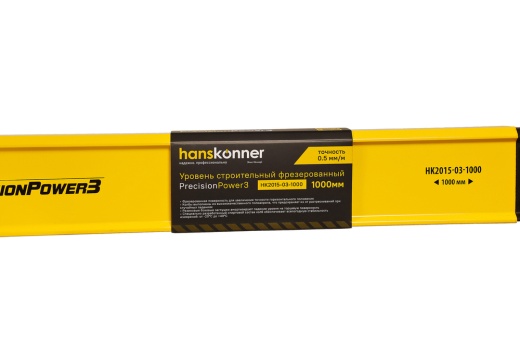 Уровень алюм., 1000мм, 2 колбы, фрезерованный, точность 0.5 мм/м, hanskonner