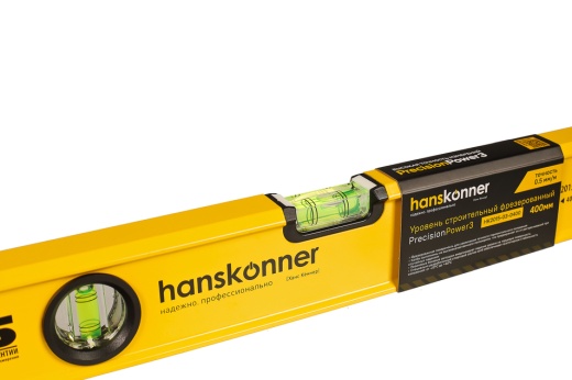 Уровень алюм., 400мм, 2 колбы, фрезерованный, точность 0.5 мм/м, hanskonner