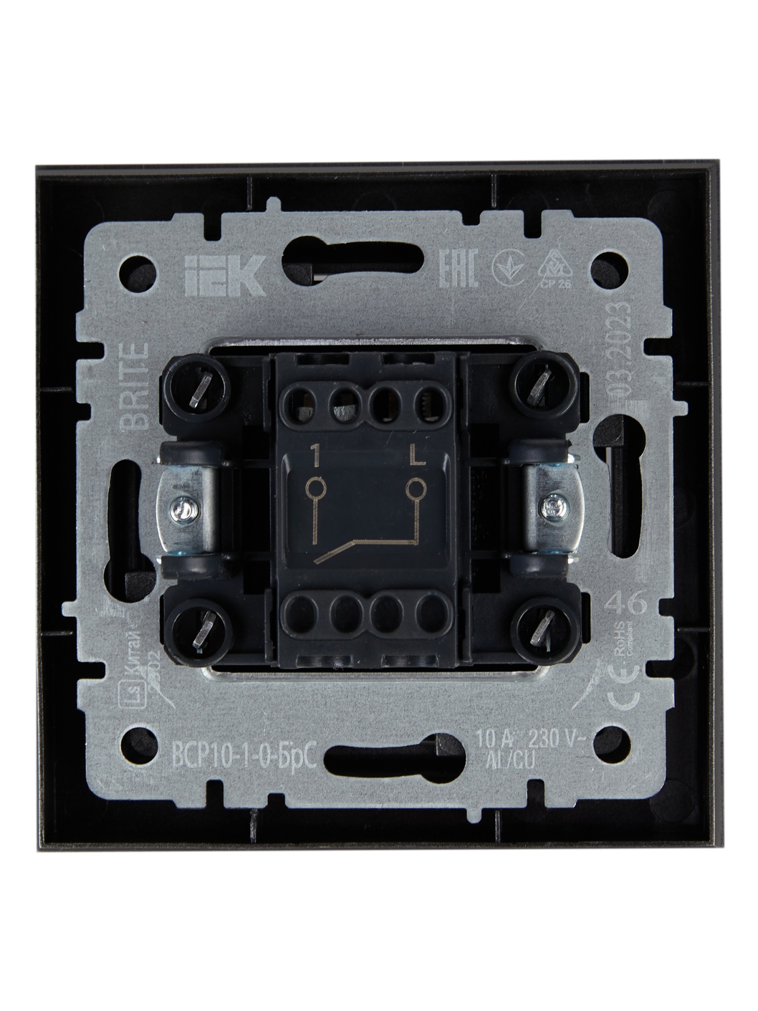 BRITE Выключатель 1-клавишный 10А в сборе ВСР10-1-0-БрС сталь IEK