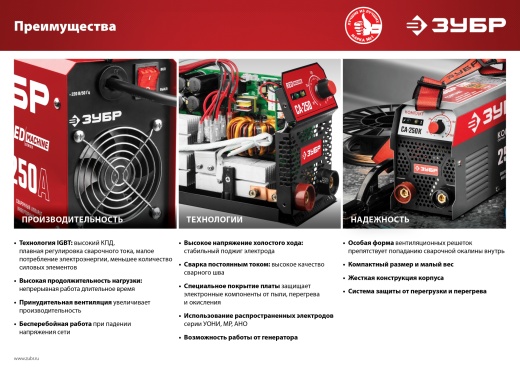 ЗУБР ММА, 220 А, RED MACHINE, сварочный аппарат инверторный, макс. электрод Ø 5.0 мм (СА-220)